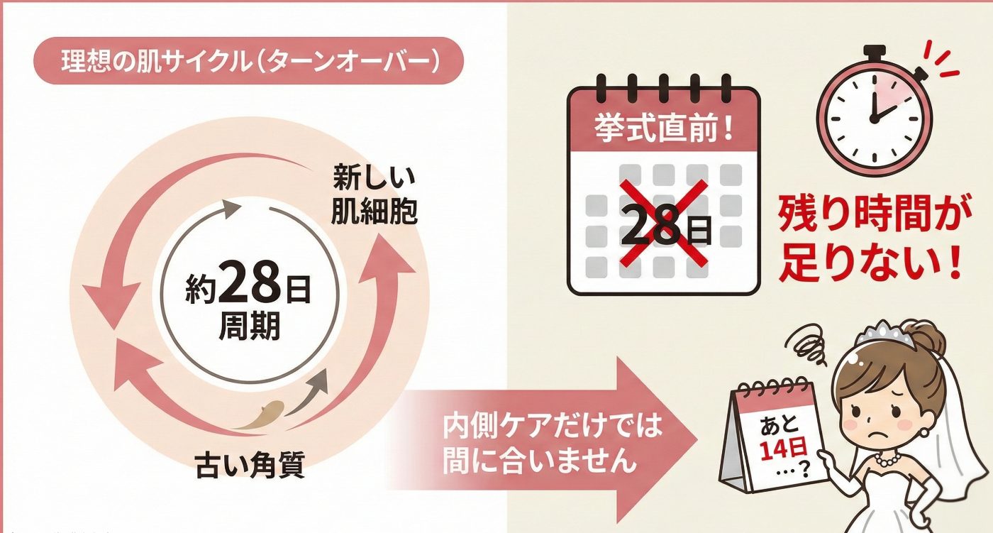 肌質改善のための食事療法とターンオーバー周期（28日）の解説図