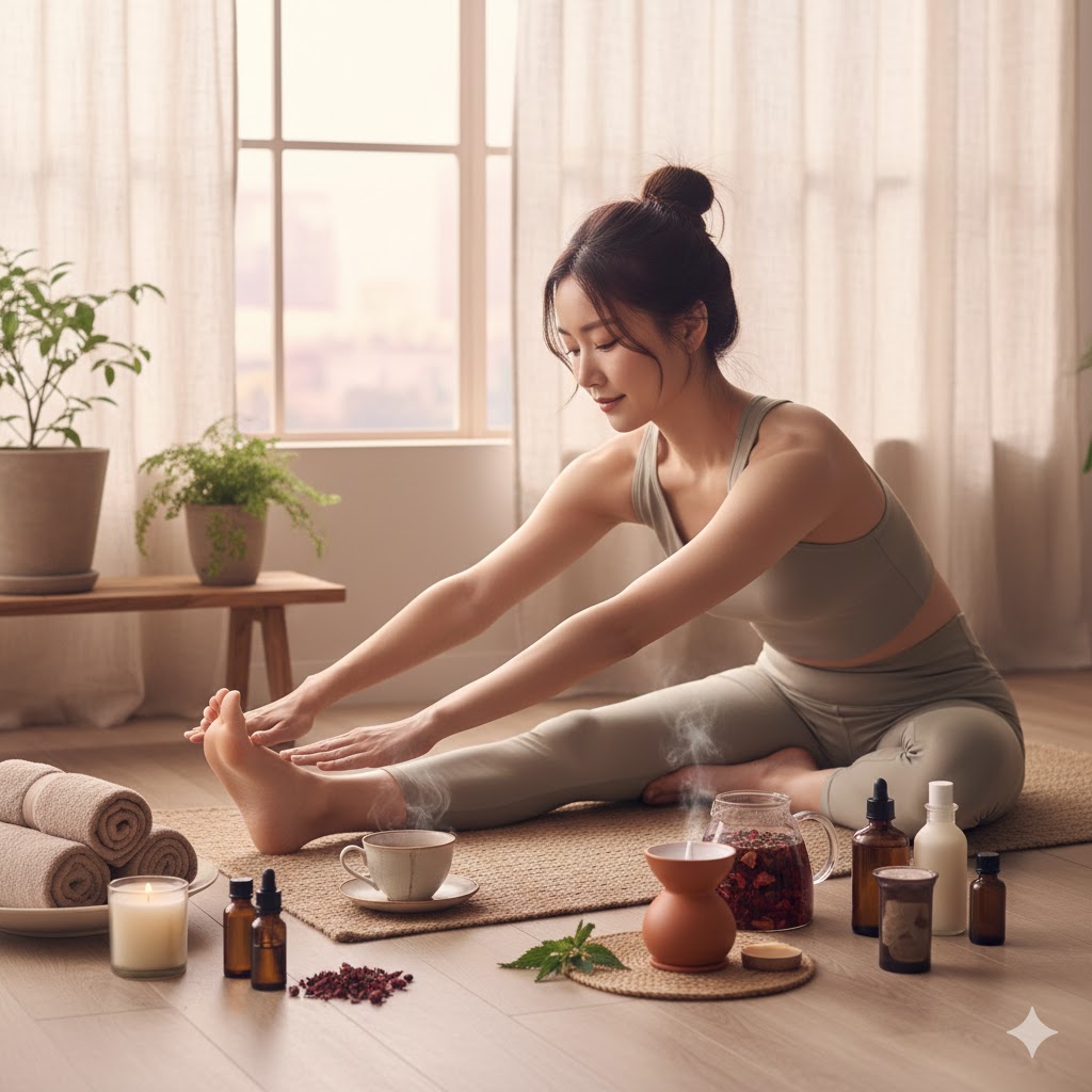 ヨガとデトックスをイメージさせるリラックス空間