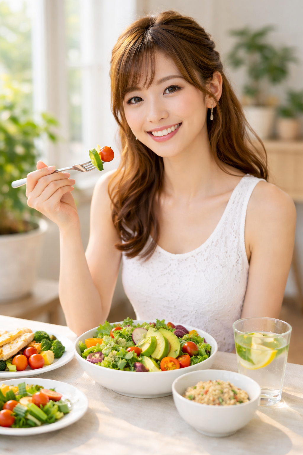 ヘルシーな食事を楽しむ花嫁