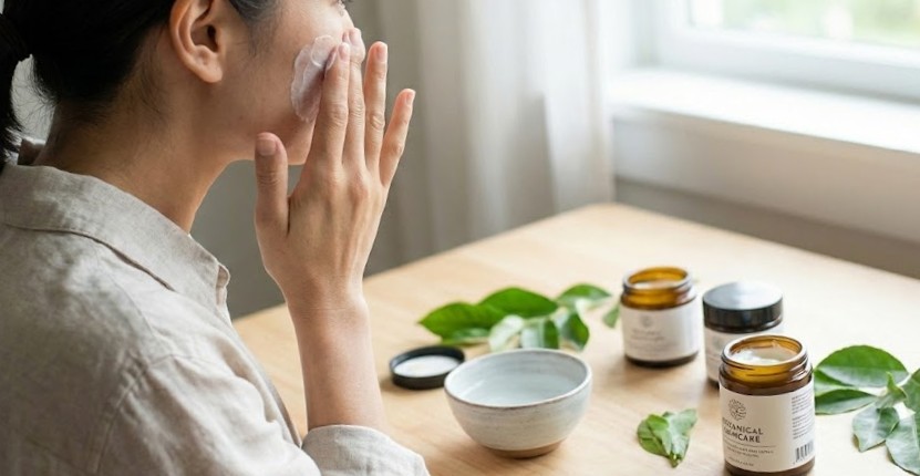 スキンケアをする丁寧な手元